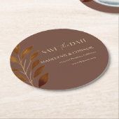 Kaffee Brown Gold Leaf Hochzeit speichern das Datu Runder Pappuntersetzer (Angewinkelt)
