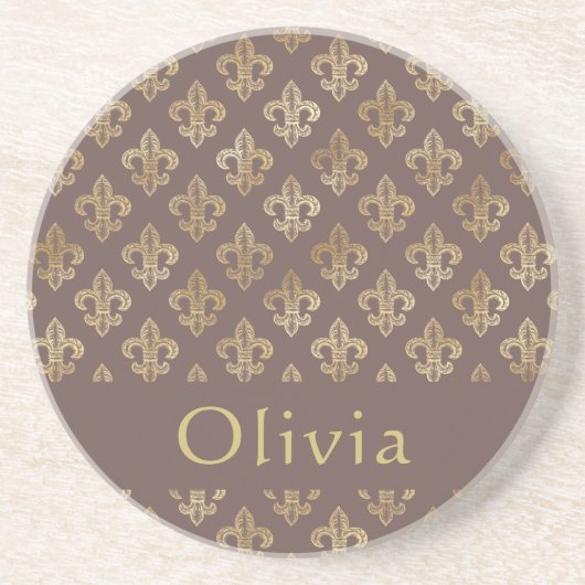 Kaffee Brown & Gold Lilie Personalisiert Getränkeuntersetzer (Vorne)