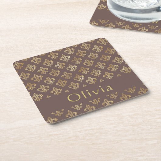 Kaffee Brown & Gold Lilie Personalisiert Rechteckiger Pappuntersetzer (angewinkelt)