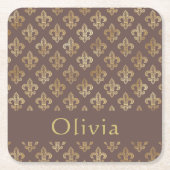 Kaffee Brown & Gold Lilie Personalisiert Rechteckiger Pappuntersetzer (Vorderseite)