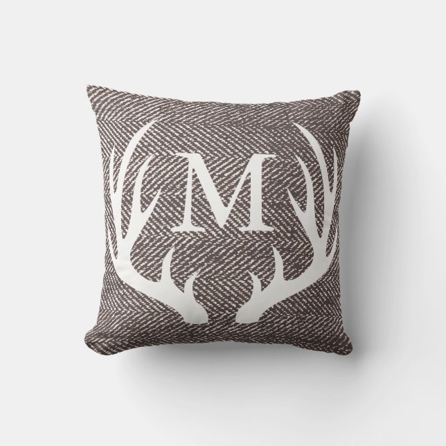 Kaffee Brown Herringbone & Deer Antlers Kissen (Vorderseite)