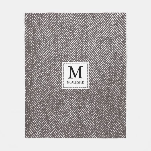 Kaffee Brown Herringbone & Monogram Fleecedecke (Vorderseite)