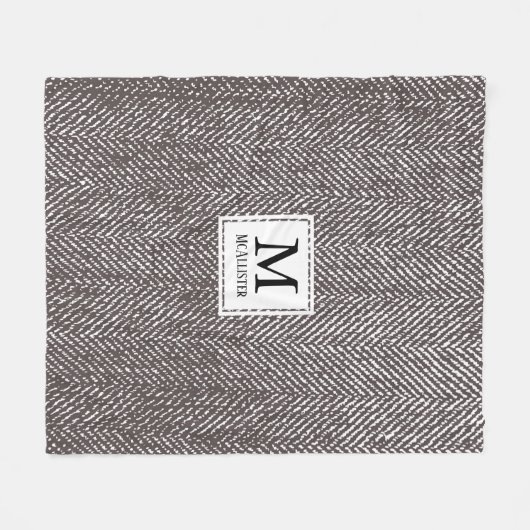Kaffee Brown Herringbone & Monogram Fleecedecke (Vorderseite (Horizontal))