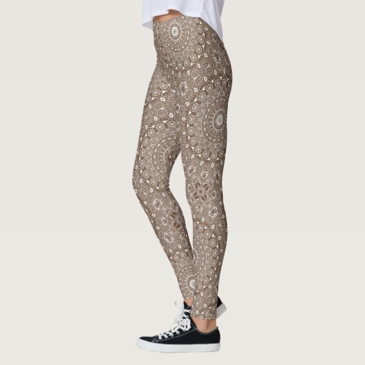 Kaffee Brown Mandala Symmetry Muster Leggings (Links)
