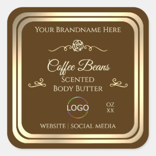 Kaffee Brown Product Label Gold Rahmen mit Logo Quadratischer Aufkleber