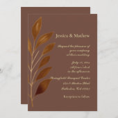 Kaffee Brown und Gold Leaf | Moderne Hochzeit Einladung (Vorne/Hinten)