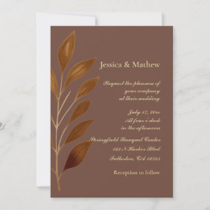 Kaffee Brown und Gold Leaf Moderne Hochzeit Einladung