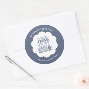 Kaffee Brunch Thema Bebe Cafe Blau 2 Baby Shower Runder Aufkleber