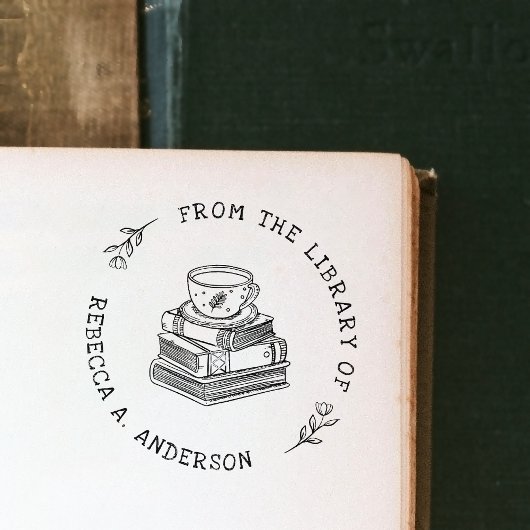 Kaffee & Bücher Buchzeichen der Personalbibliothek Gummistempel