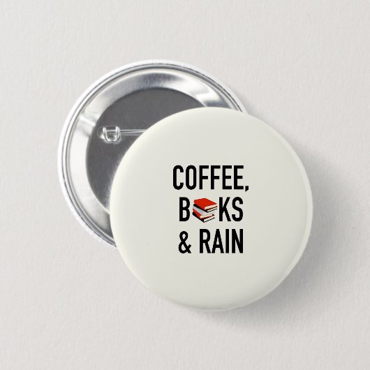 Kaffee, Bücher u. Regen Button (Vorne & Hinten)