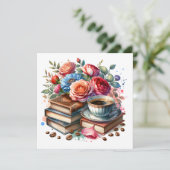 Kaffee, Bücher und Blume | Denken Sie an Sie Karte (Stehend Vorderseite)