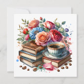 Kaffee, Bücher und Blume | Denken Sie an Sie Karte (Vorderseite)