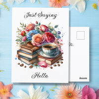 Kaffee, Bücher und Blume | Denken Sie an Sie