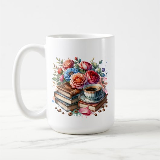 Kaffee, Bücher und Blume Kaffeetasse (Links)