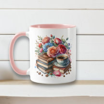 Kaffee, Bücher und Blume