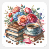 Kaffee, Bücher und Blume Umschlag Aufkleber (Vorderseite)