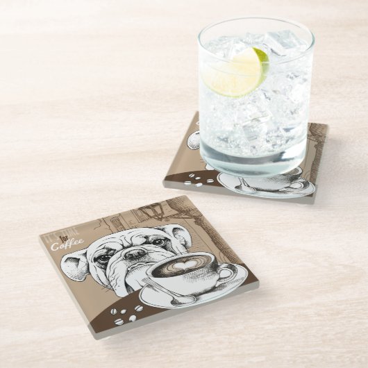 Kaffee Bulldog Glasuntersetzer (Schrägansicht)