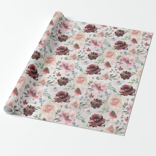 Kaffee Burgund Pink Peony Mondial Rose Garden Geschenkpapier (Ungerollt)