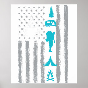 Kaffee Camping- Vintage USA Amerikanische Flagge f Poster
