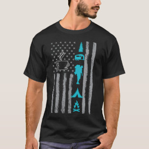 Kaffee-Camping- Vintage-USA-amerikanische Flagge f T-Shirt