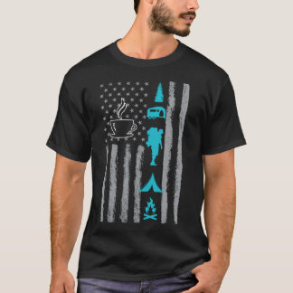 Kaffee-Camping- Vintage-USA-amerikanische Flagge f T-Shirt