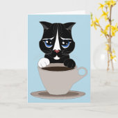 KAFFEE CAT ART BIRTHDAY CARD KARTE (Gelbe Blume)