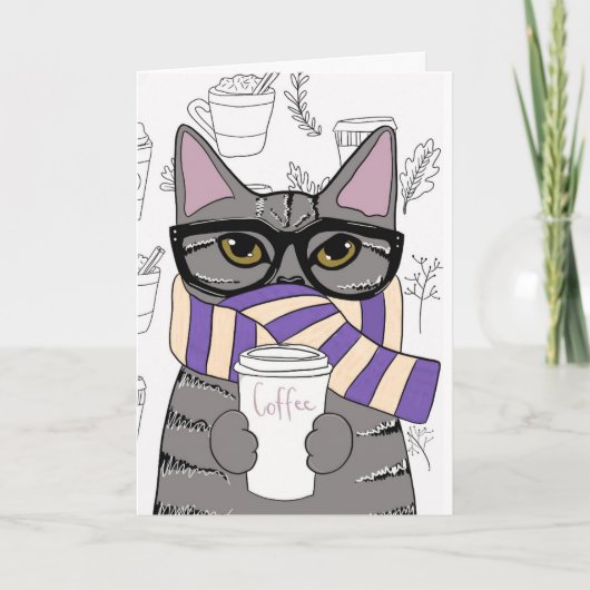 KAFFEE CAT MEOWY CHRISTMAS CARD FEIERTAGSKARTE (Vorderseite)