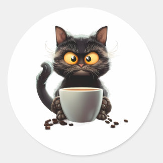 Kaffee Chat Vintager Cartoon farbenfroh Runder Aufkleber