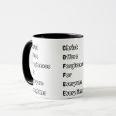 KAFFEE Christ bietet Verzeihung Zwei-Tone Tasse (Vorderseite Links)