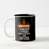 Kaffee Christus bietet jedem Verzeihung Zweifarbige Tasse (Links)