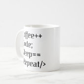 Kaffee+-Code; Sleep==Wiederholung | Funny Programm Kaffeetasse (Vorderseite Links)