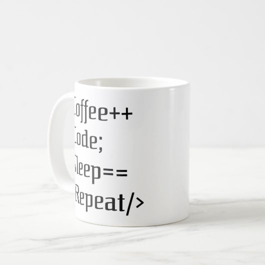 Kaffee+-Code; Sleep==Wiederholung | Funny Programm Kaffeetasse (Vorderseite Links)