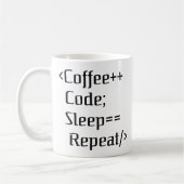 Kaffee+-Code; Sleep==Wiederholung | Funny Programm Kaffeetasse (Links)