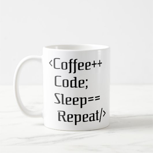 Kaffee+-Code; Sleep==Wiederholung | Funny Programm Kaffeetasse (Links)