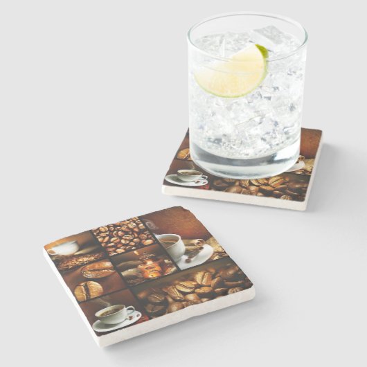 Kaffee-Collage 2 Steinuntersetzer (Seitenansicht)