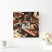 Kaffee-Collage Quadratische Wanduhr (Zuhause)