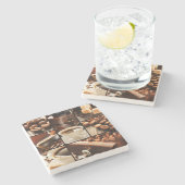 Kaffee-Collage Steinuntersetzer (Seitenansicht)