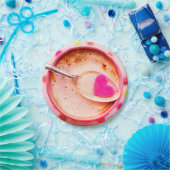 Kaffee-Creme-Kaffeetasse mit rosa Tasse und Untert Pappteller (Party)