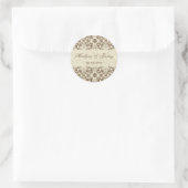 Kaffee & Creme Vintag Damask Spitzen Gastgeschenk  Runder Aufkleber (Tasche)