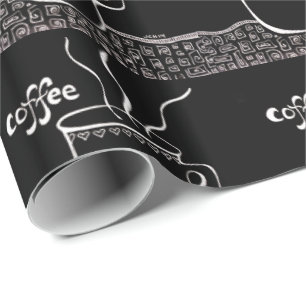 Kaffee Cup Art in Schwarz-Weiß-Umschlagpapier Geschenkpapier