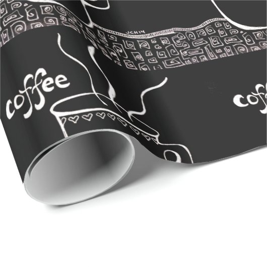 Kaffee Cup Art in Schwarz-Weiß-Umschlagpapier Geschenkpapier (Rolleneckpunkt)