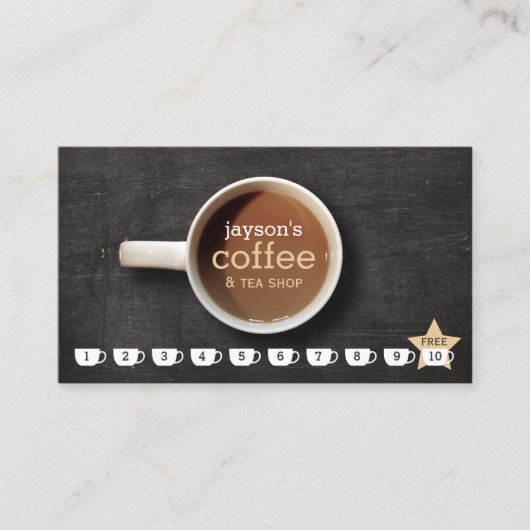 Kaffee-Cup auf Black Wood Coffee Shop Loyalty Card Treuekarte (Vorderseite)