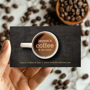 Kaffee-Cup auf Black Wood Coffee Shop Visitenkarte