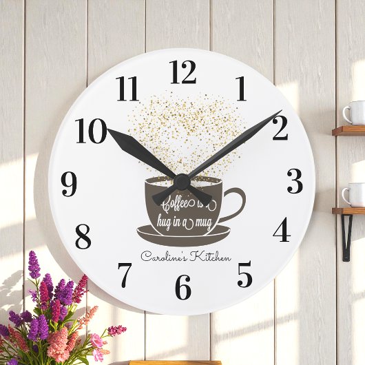 Kaffee-Cup Brown White Yellow Inspiration Zitat Runde Wanduhr
