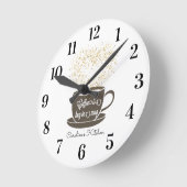 Kaffee-Cup Brown White Yellow Inspiration Zitat Runde Wanduhr (Winkel)