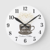 Kaffee-Cup Brown White Yellow Inspiration Zitat Runde Wanduhr (Vorderseite)