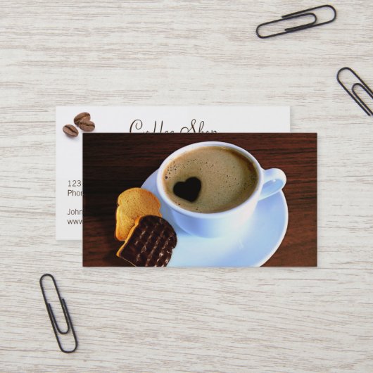 Kaffee Cup Cookie Herz geformt Foam | Ihr Logo Visitenkarte (Vorderseite/Rückseite Beispiel)