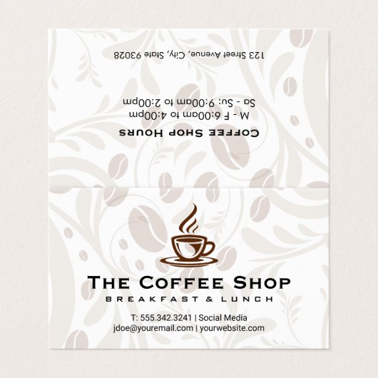 Kaffee-Cup-Dampfkarte Visitenkarten (Außenseite Aufgefaltet)