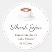 Kaffee-Cup ein Baby Braut Baby-Dusche Danke Runder Aufkleber (Vorderseite)