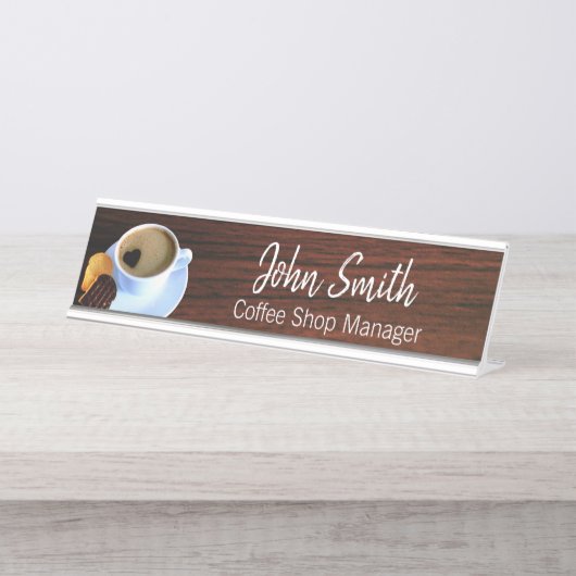 Kaffee Cup Heart Shaped Foam Cookie Coffee Shop Schreibtischnamensplakette (Vorderseite )